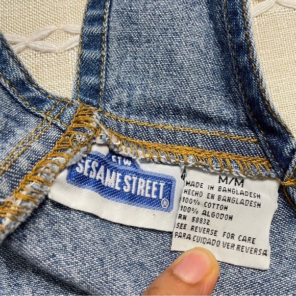 VINTAGE SESAME STREET ELMO DENIM EMBROIDERED OVERALLS JEAN Y2K kidcore blue - Picture 10 of 13